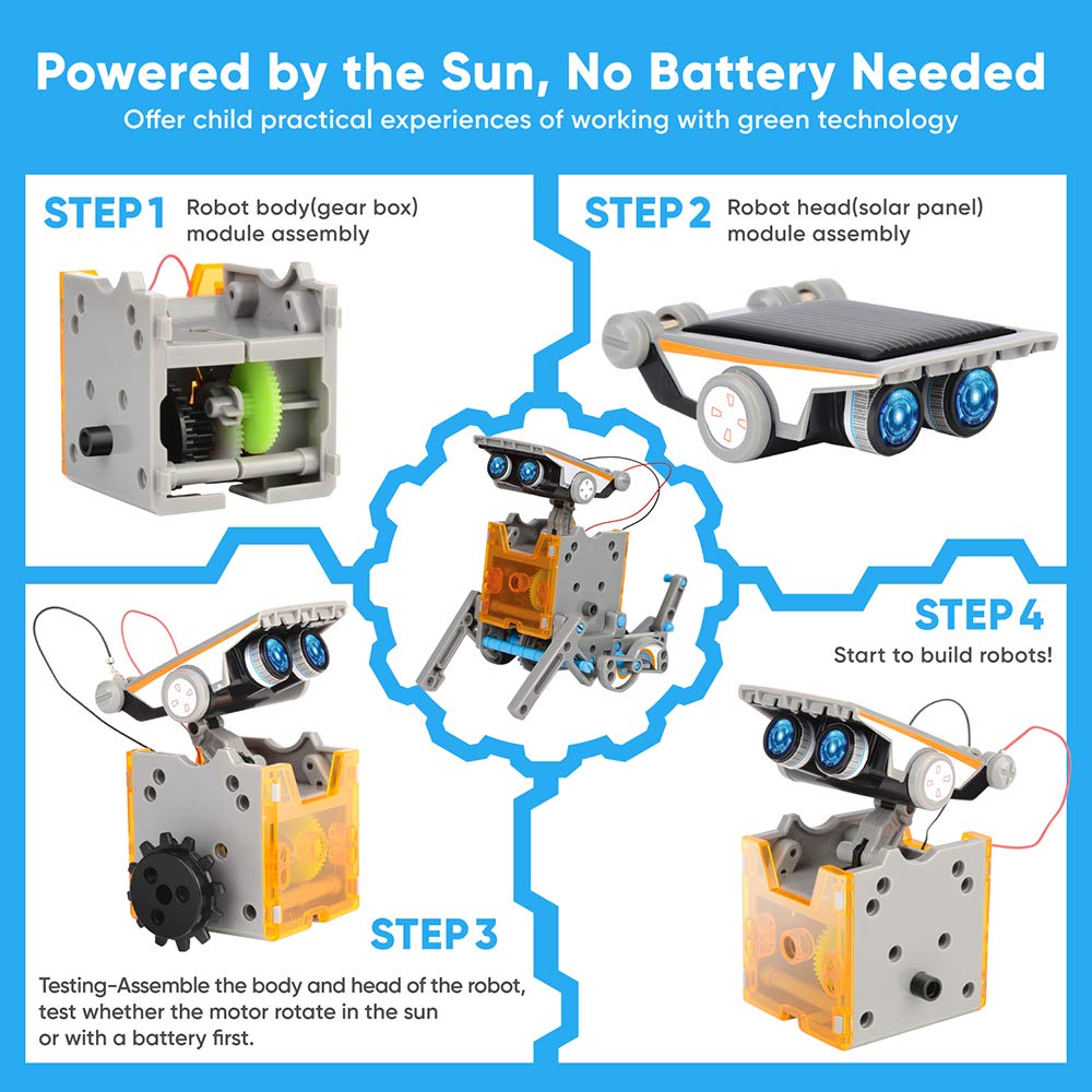 STEM Toy Build 12 Solar-Powered Robots Kit, Kids 8-13, Science Project or Gift